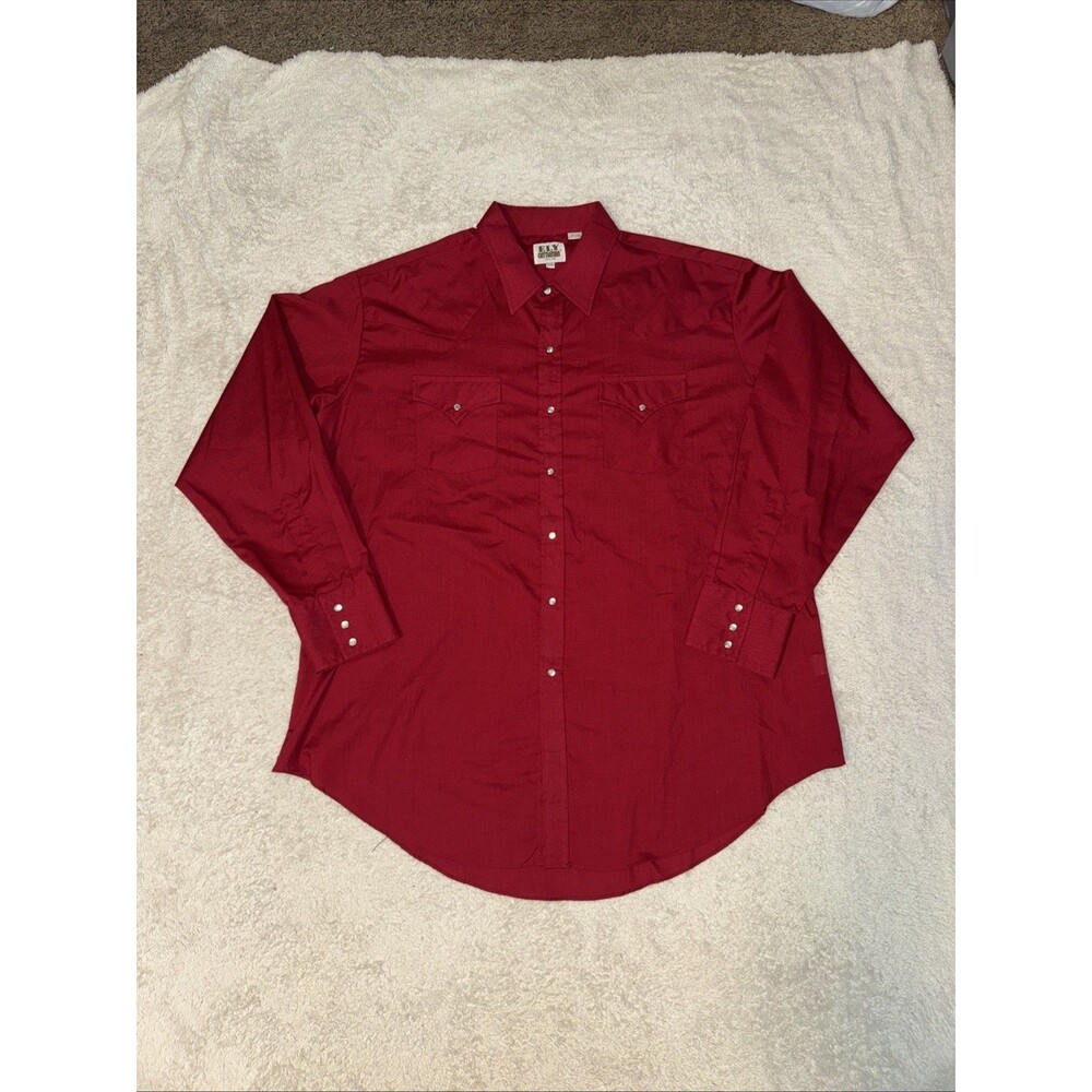Ely Cattleman Pearl Snap Western Shirt Mens Size XXL Burgundy Long Sleeve Red